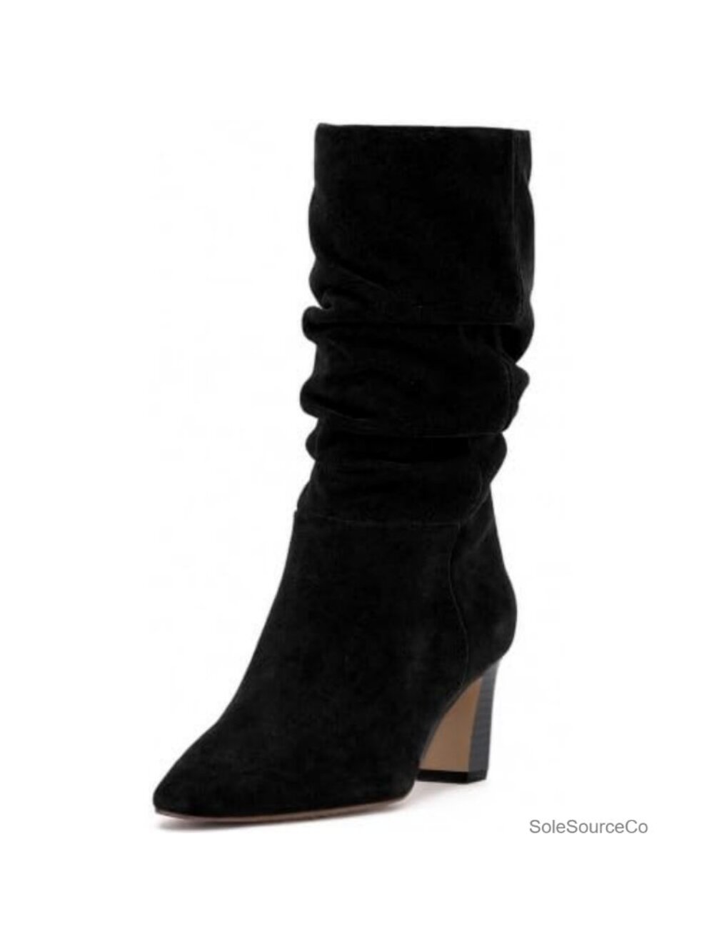 Faux Suede Mid Calf Boots Women Square Toe Chunky Heel Slouchy